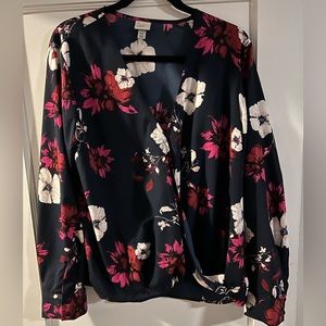 Flowered wrap top blouse